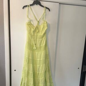 Anthropologie Lime Green crochet Tiered Maxi Dress